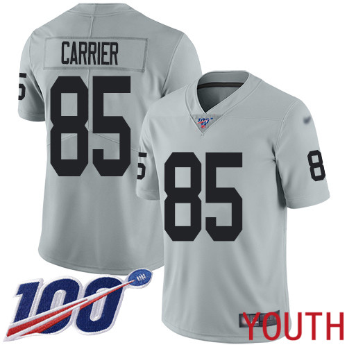 Oakland Raiders Limited Silver Youth Derek Carrier Jersey NFL Football #85 100th Season Inverted Legend Jersey